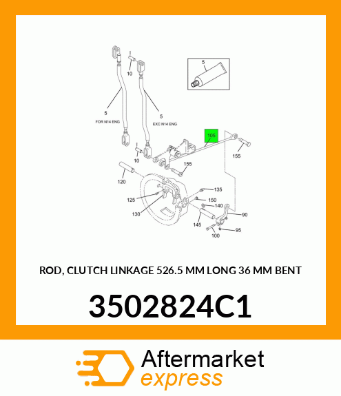 ROD, CLUTCH LINKAGE 526.5 MM LONG 36 MM BENT 3502824C1