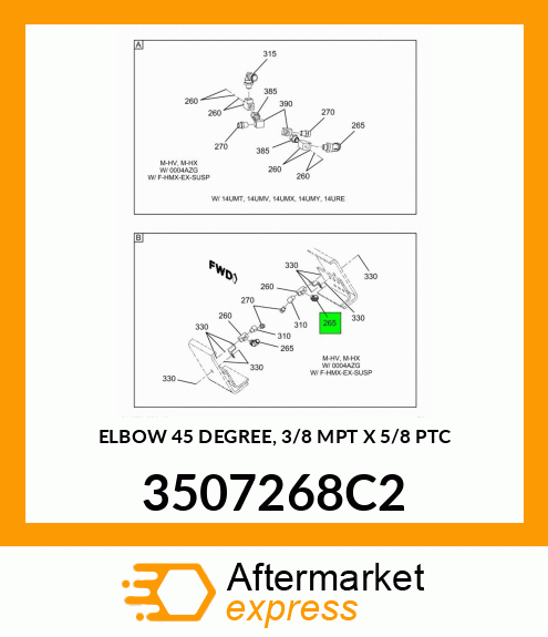 ELBOW 45 DEGREE, 3/8 MPT X 5/8 PTC 3507268C2