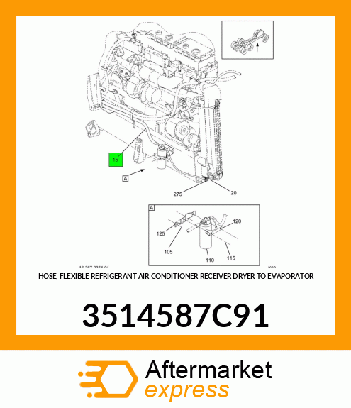 HOSE, FLEXIBLE REFRIGERANT AIR CONDITIONER RECEIVER DRYER TO EVAPORATOR 3514587C91