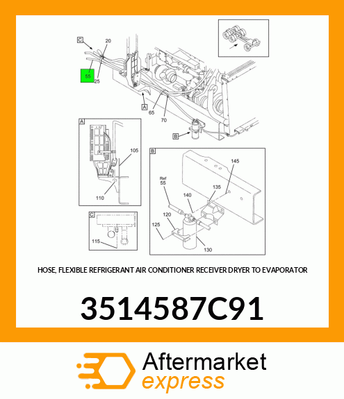 HOSE, FLEXIBLE REFRIGERANT AIR CONDITIONER RECEIVER DRYER TO EVAPORATOR 3514587C91