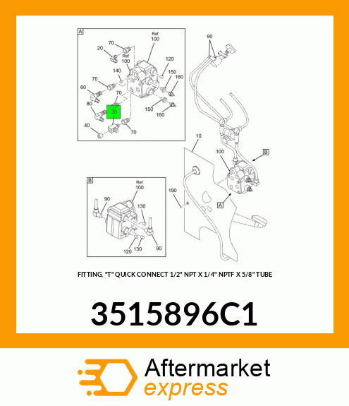 FITTING, "T" QUICK CONNECT 1/2" NPT X 1/4" NPTF X 5/8" TUBE 3515896C1