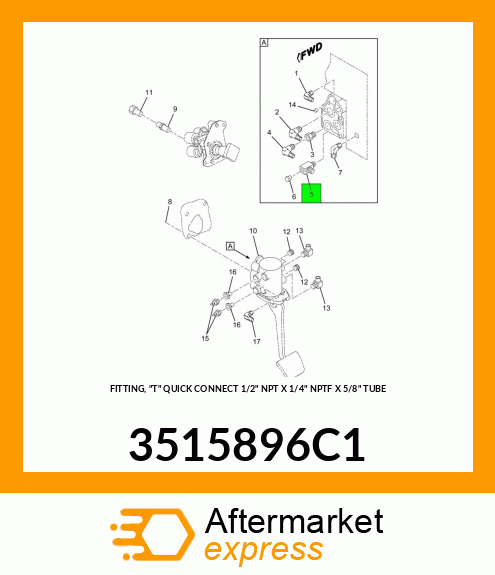 FITTING, "T" QUICK CONNECT 1/2" NPT X 1/4" NPTF X 5/8" TUBE 3515896C1