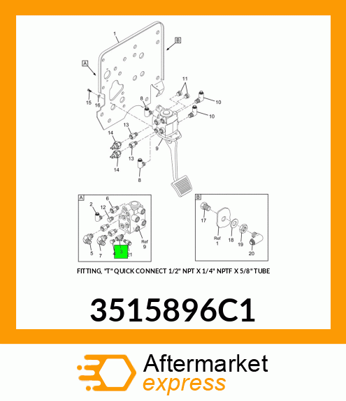 FITTING, "T" QUICK CONNECT 1/2" NPT X 1/4" NPTF X 5/8" TUBE 3515896C1