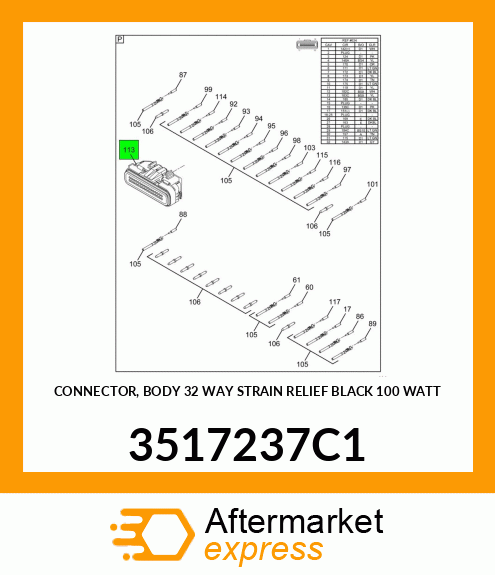 CONNECTOR, BODY 32 WAY STRAIN RELIEF BLACK 100 WATT 3517237C1