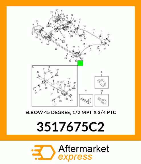 ELBOW 45 DEGREE, 1/2 MPT X 3/4 PTC 3517675C2