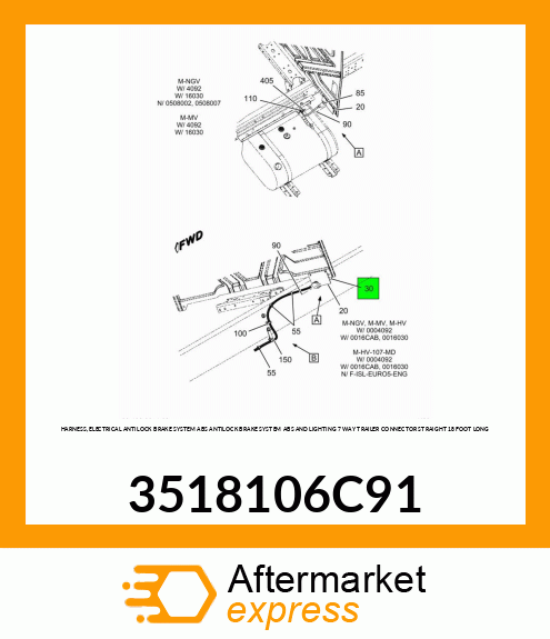 HARNESS, ELECTRICAL ANTILOCK BRAKE SYSTEM ABS ANTILOCK BRAKE SYSTEM ABS AND LIGHTING 7 WAY TRAILER CONNECTOR STRAIGHT 18 FOOT LONG 3518106C91