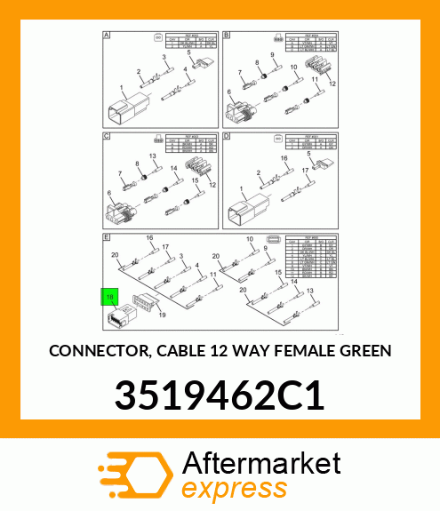 CONNECTOR, CABLE 12 WAY FEMALE GREEN 3519462C1