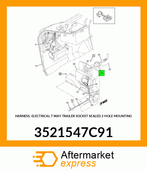 HARNESS, ELECTRICAL 7 WAY TRAILER SOCKET SEALED 2 HOLE MOUNTING 3521547C91