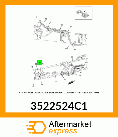 FITTING, HOSE COUPLING AIR BRAKE PUSH TO CONNECT 3/4" TUBE X 3/4" TUBE 3522524C1