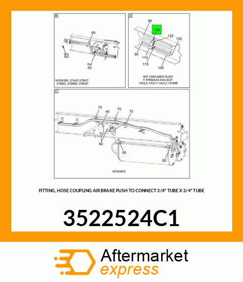 FITTING, HOSE COUPLING AIR BRAKE PUSH TO CONNECT 3/4" TUBE X 3/4" TUBE 3522524C1