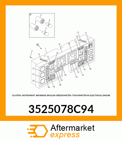 CLUSTER ,INSTRUMENT AIR BRAKE-ENGLISH SPEEDOMETER /TACHOMETER W/ELECTRICAL ENGINE 3525078C94