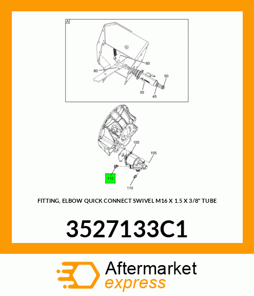 FITTING, ELBOW QUICK CONNECT SWIVEL M16 X 1.5 X 3/8" TUBE 3527133C1