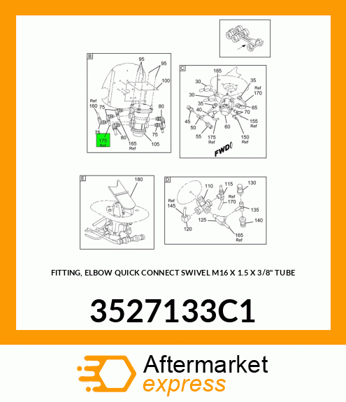 FITTING, ELBOW QUICK CONNECT SWIVEL M16 X 1.5 X 3/8" TUBE 3527133C1