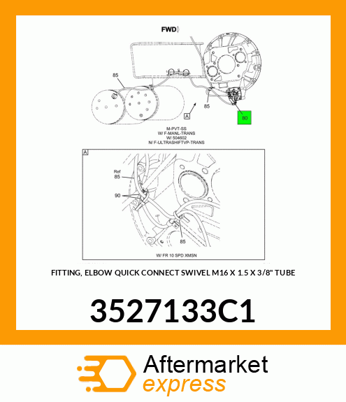 FITTING, ELBOW QUICK CONNECT SWIVEL M16 X 1.5 X 3/8" TUBE 3527133C1