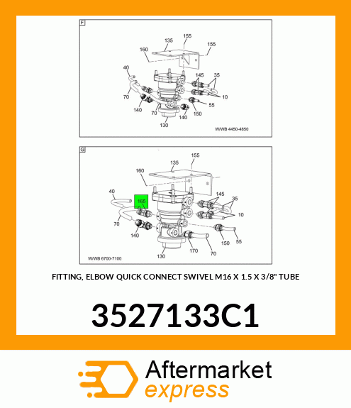 FITTING, ELBOW QUICK CONNECT SWIVEL M16 X 1.5 X 3/8" TUBE 3527133C1