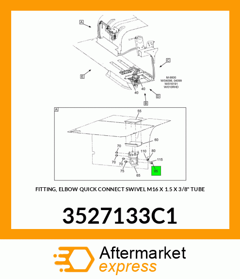 FITTING, ELBOW QUICK CONNECT SWIVEL M16 X 1.5 X 3/8" TUBE 3527133C1