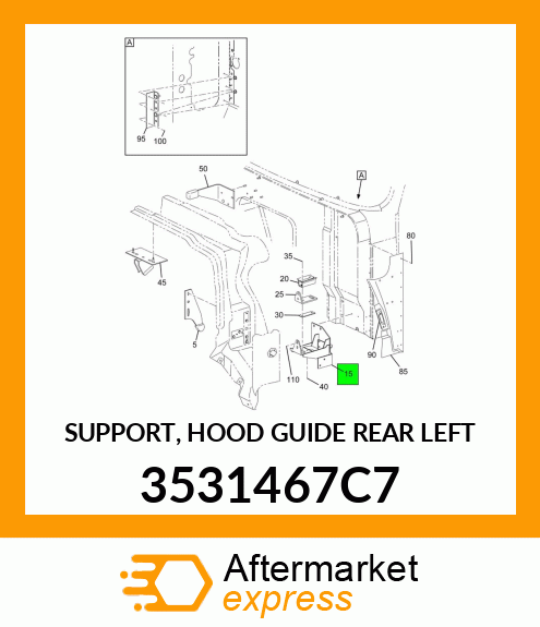 SUPPORT, HOOD GUIDE REAR LEFT 3531467C7