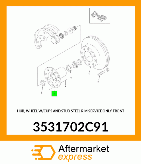HUB, WHEEL W/CUPS AND STUD STEEL RIM SERVICE ONLY FRONT 3531702C91