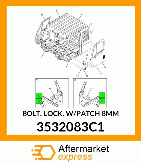 BOLT, LOCK W/PATCH 8MM 3532083C1