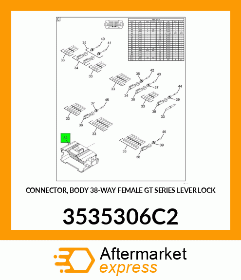 CONNECTOR, BODY 38-WAY FEMALE GT SERIES LEVER LOCK 3535306C2