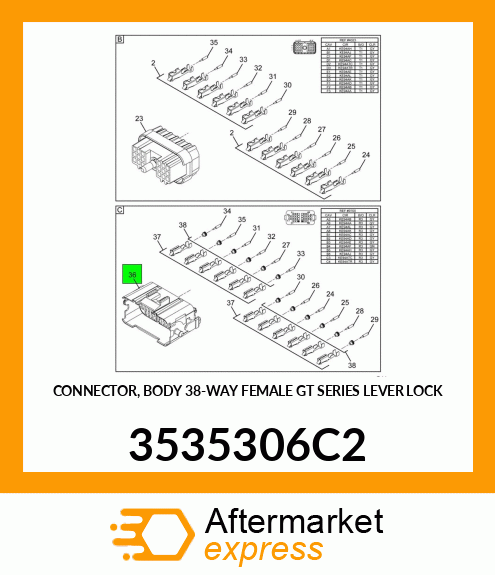 CONNECTOR, BODY 38-WAY FEMALE GT SERIES LEVER LOCK 3535306C2