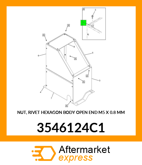 NUT, RIVET HEXAGON BODY OPEN END M5 X 0.8 MM 3546124C1