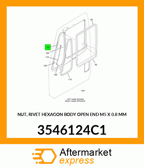 NUT, RIVET HEXAGON BODY OPEN END M5 X 0.8 MM 3546124C1