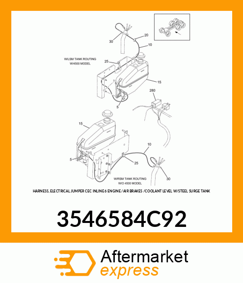 HARNESS, ELECTRICAL JUMPER CEC INLINE 6 ENGINE /AIR BRAKES /COOLANT LEVEL W/STEEL SURGE TANK 3546584C92