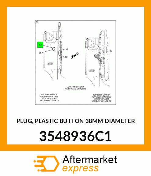 PLUG, PLASTIC BUTTON 38MM DIAMETER 3548936C1