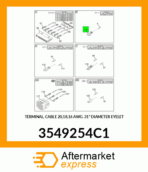 TERMINAL, CABLE 20,18,16 AWG .31" DIAMETER EYELET 3549254C1