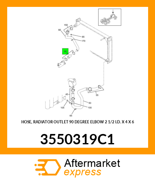 HOSE, RADIATOR OUTLET 90 DEGREE ELBOW 2 1/2" I.D. X 4" X 6" 3550319C1
