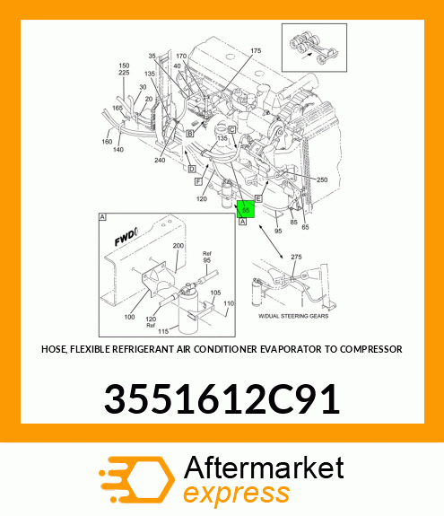 HOSE, FLEXIBLE REFRIGERANT AIR CONDITIONER EVAPORATOR TO COMPRESSOR 3551612C91