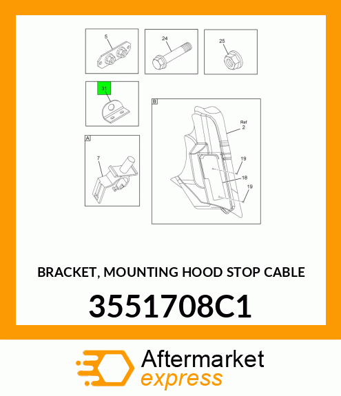 BRACKET, MOUNTING HOOD STOP CABLE 3551708C1