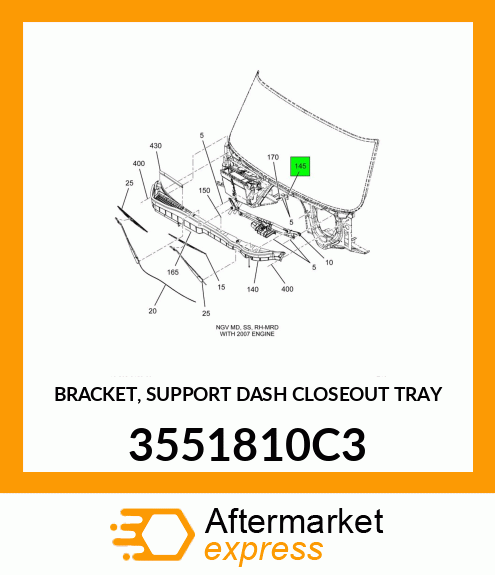 BRACKET, SUPPORT DASH CLOSEOUT TRAY 3551810C3