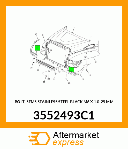 BOLT, SEMS STAINLESS STEEL BLACK M6 X 1.0-25 MM 3552493C1