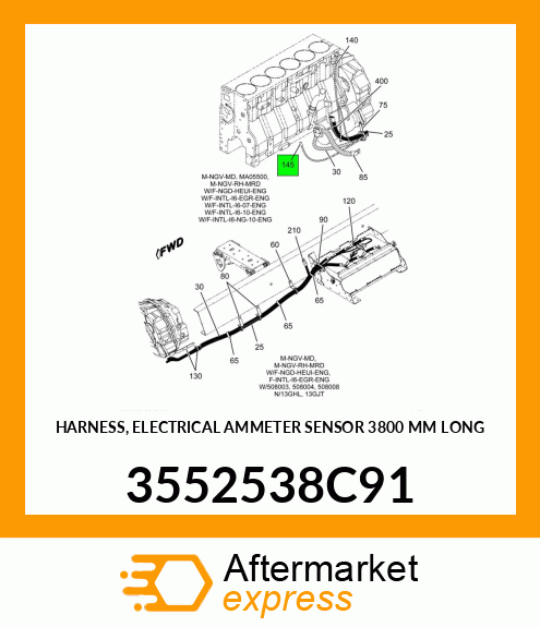 HARNESS, ELECTRICAL AMMETER SENSOR 3800 MM LONG 3552538C91