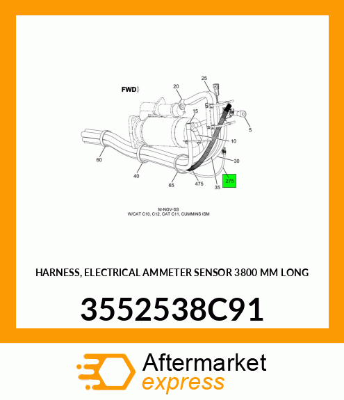 HARNESS, ELECTRICAL AMMETER SENSOR 3800 MM LONG 3552538C91