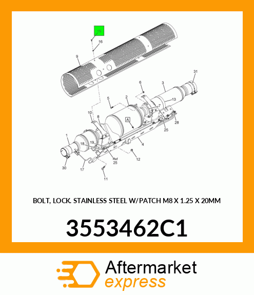 BOLT, LOCK STAINLESS STEEL W/PATCH M8 X 1.25 X 20MM 3553462C1