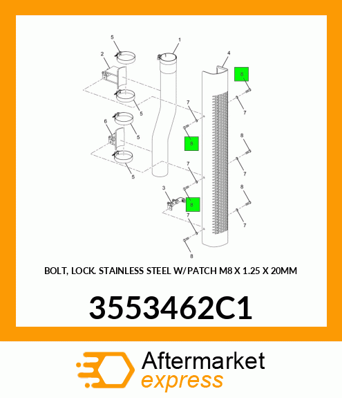 BOLT, LOCK STAINLESS STEEL W/PATCH M8 X 1.25 X 20MM 3553462C1