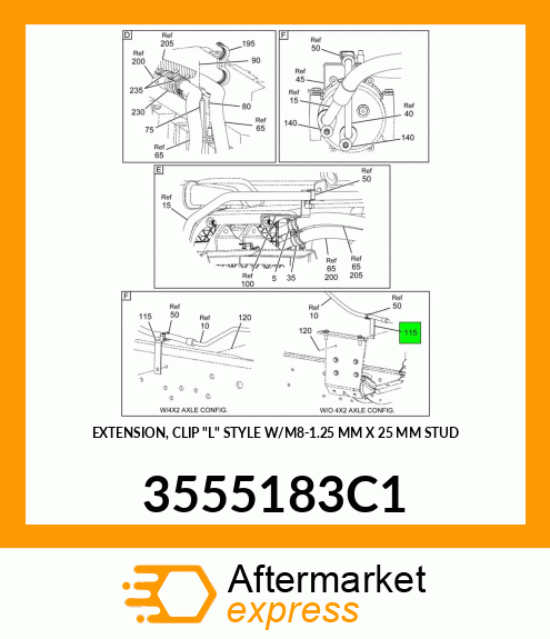 EXTENSION, CLIP "L" STYLE W/M8-1.25 MM X 25 MM STUD 3555183C1