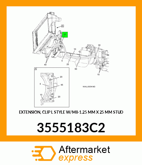 EXTENSION, CLIP "L" STYLE W/M8-1.25 MM X 25 MM STUD 3555183C2