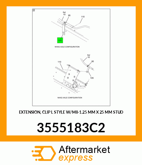 EXTENSION, CLIP "L" STYLE W/M8-1.25 MM X 25 MM STUD 3555183C2