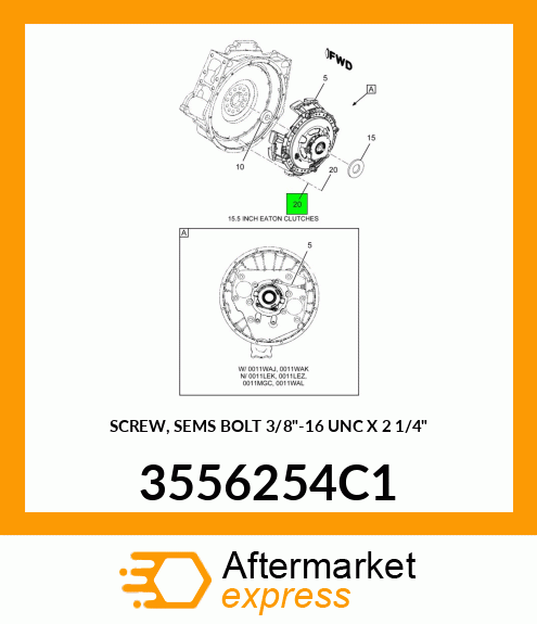 SCREW, SEMS BOLT 3/8"-16 UNC X 2 1/4" 3556254C1