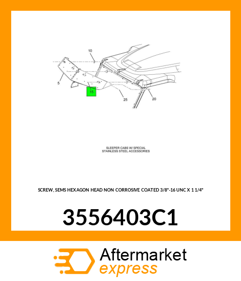 SCREW, SEMS HEXAGON HEAD NON CORROSIVE COATED 3/8"-16 UNC X 1 1/4" 3556403C1