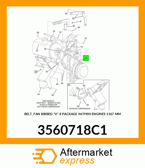 BELT, FAN RIBBED "V" 8 PACKAGE 94/9900 ENGINES 1567 MM 3560718C1