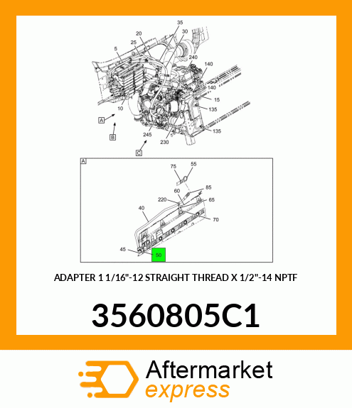 ADAPTER 1 1/16"-12 STRAIGHT THREAD X 1/2"-14 NPTF 3560805C1
