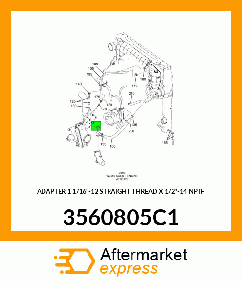 ADAPTER 1 1/16"-12 STRAIGHT THREAD X 1/2"-14 NPTF 3560805C1