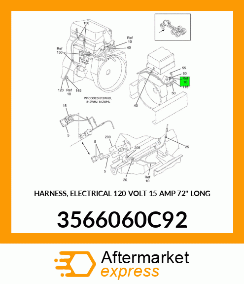 HARNESS, ELECTRICAL 120 VOLT 15 AMP 72" LONG 3566060C92