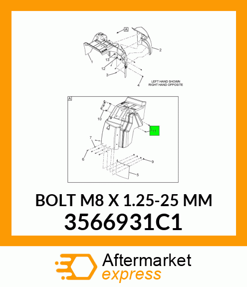 BOLT M8 X 1.25-25 MM 3566931C1