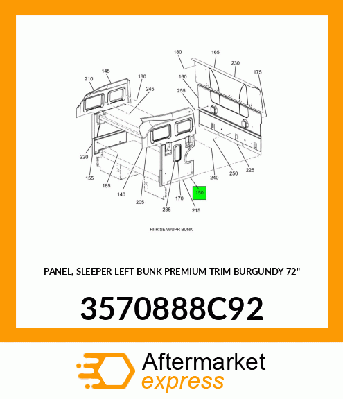 PANEL, SLEEPER LEFT BUNK PREMIUM TRIM BURGUNDY 72" 3570888C92